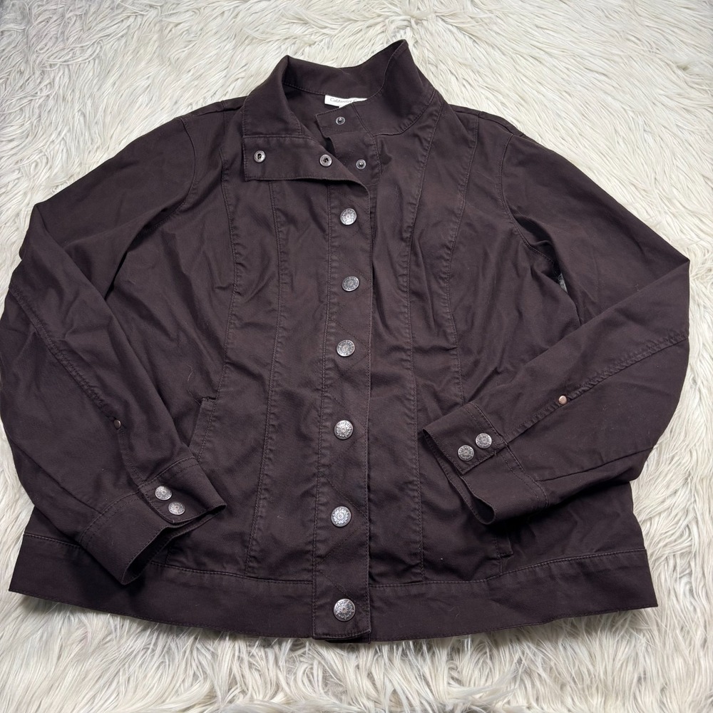 Coldwater‎ Creek Women's 16 Brown Snap Front Twill Jacket Western Cowgirl Boho